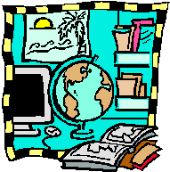 globe, computer, books 